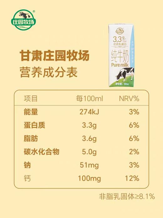 【月满家和】庄园牧场甘肃高原纯牛奶柳叶包200ml整箱装3.3g乳蛋白（200ml*10盒）【CS】 商品图3