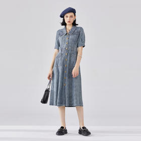 谜底水洗牛仔连衣裙短袖女2024春新款丹宁风亲肤中长裙241ML0137
