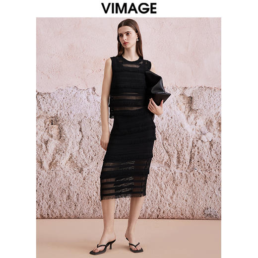 VIMAGE纬漫纪夏季新款百搭时尚修身蕾丝无袖上衣女V2113724 商品图1