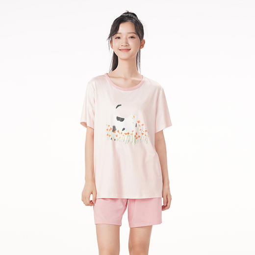 都市丽人生活家居春夏睡衣女牛奶丝拉架家居服薄款短袖短裤女士牛奶丝套装LH42B4 商品图1