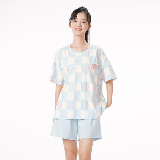 都市丽人生活家居春夏睡衣女凉感无尘棉家居服薄款短袖短裤女士套装LH42A9 商品图1