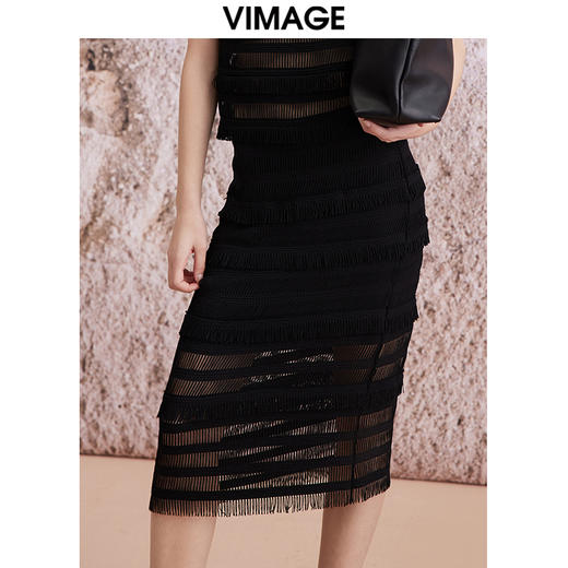 VIMAGE纬漫纪夏季新款温柔显瘦百搭气质高腰蕾丝半身裙V2106727 商品图5