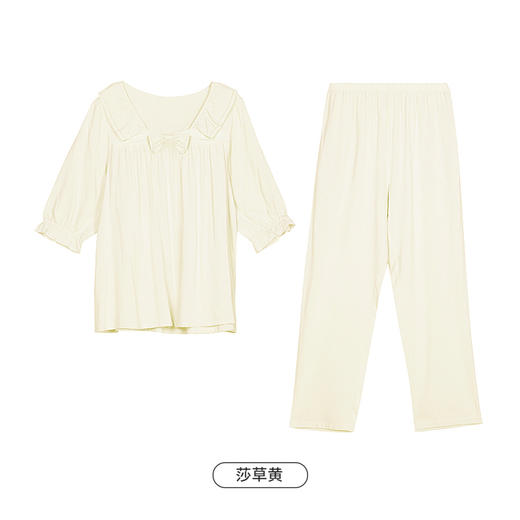 都市丽人好睡好眠春夏睡衣女RC梭织提条家居服薄款短袖长裤女士梭织棉套装LH42A2 商品图10