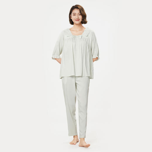 都市丽人好睡好眠春夏睡衣女RC梭织提条家居服薄款短袖长裤女士梭织棉套装LH42A2 商品图1