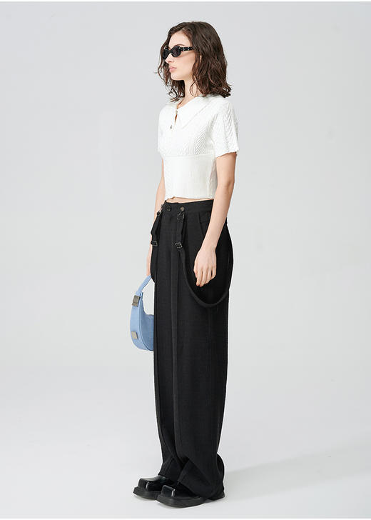 Self Who黑色休闲背带裤女2024春新款通勤原创设计垂感直筒阔腿裤 商品图1