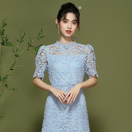 新中式女装，新款中国风气质鱼尾改良蕾丝旗袍连衣裙OY-24126 商品图1