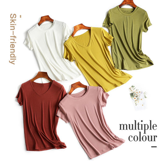 免烫多色螺纹T恤 多色定制面料 百搭免烫 套头针织螺纹纯色短袖 200205 商品图6