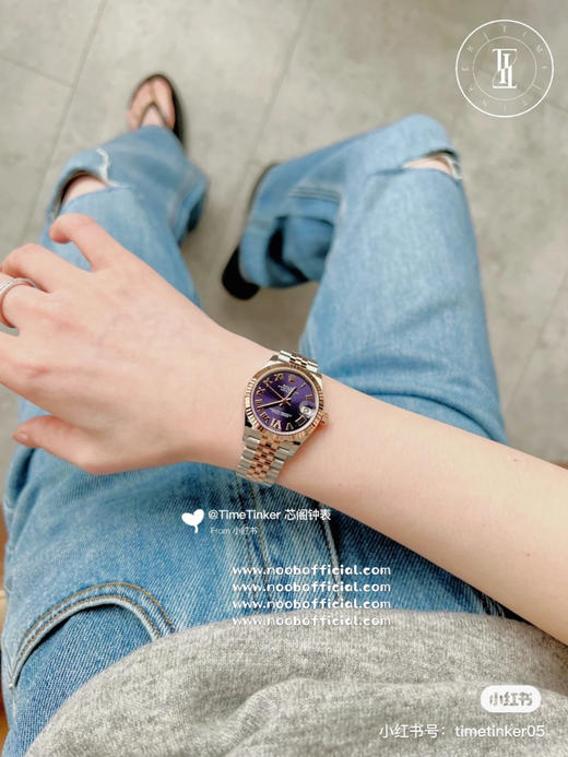 NOOB 劳力士Rolex女款蚝式日志型腕表！年度最火的茄紫色字面表盘，外圈镶嵌48颗钻石！表盘尺寸31毫米。采用904L不锈钢18k镀金锻造，具备高抗腐蚀性 商品图13