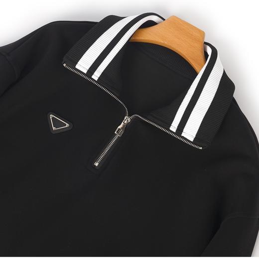 weyo女款空气层复古螺纹领宽松百搭撞色翻领卫衣881037 商品图2