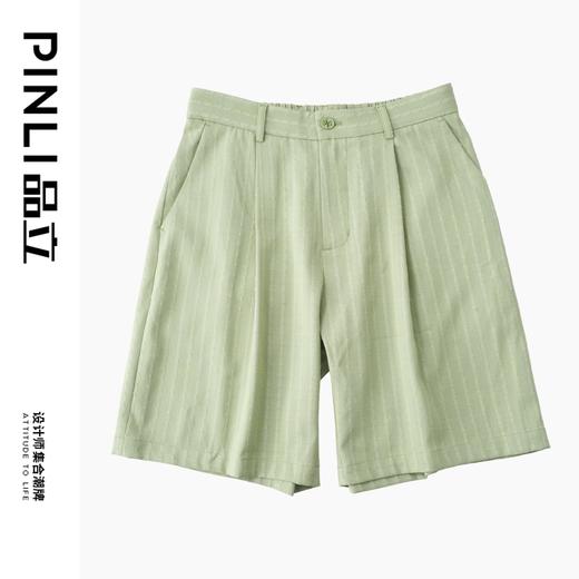 PINLI品立夏季新款男士系皮带条纹休闲短裤五分裤B242117019 商品图3