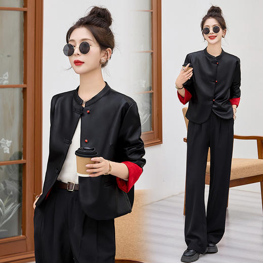 国风新款，春装立领仿绵羊皮夹克皮衣新中式PU皮短款外套HR-CLYZ2469 商品图3