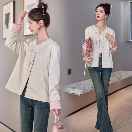 宽松复古，新中式盘扣外套女春新款改良唐装气质上衣HR-HYGG9020 商品图5