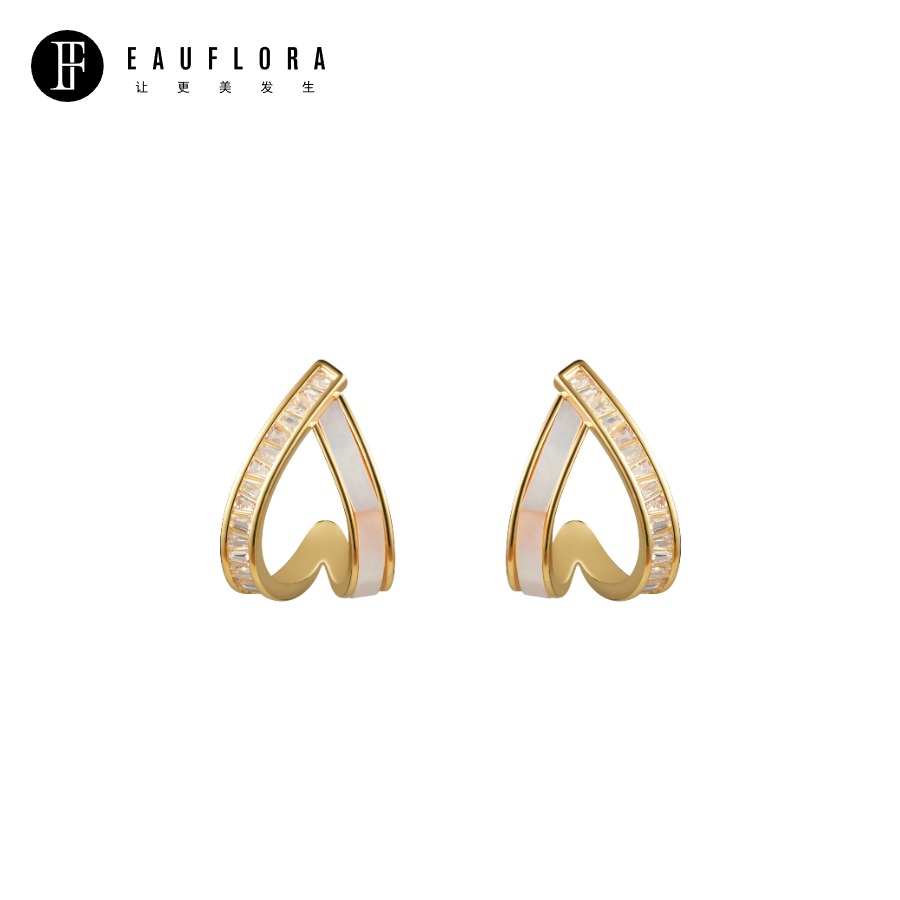 『夏日月』极简几何贝母耳环