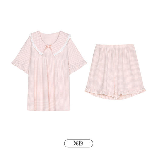 都市丽人生活家居春夏睡衣女针织人棉提花家居服薄款短袖短裤女士针织套装LH42E7 商品图13