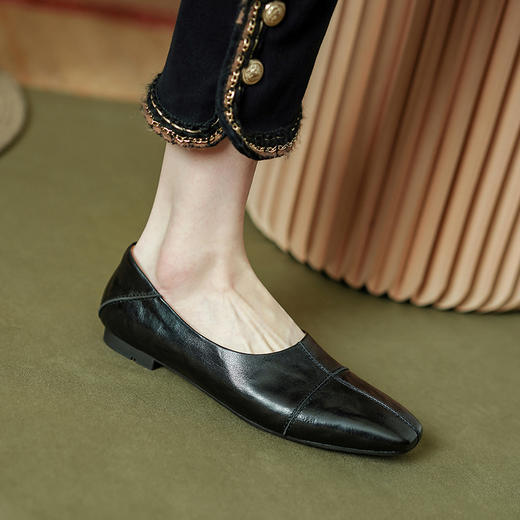【预售5天】纯色简约，升级版胎水牛皮浅口平底单鞋PS1705 商品图10
