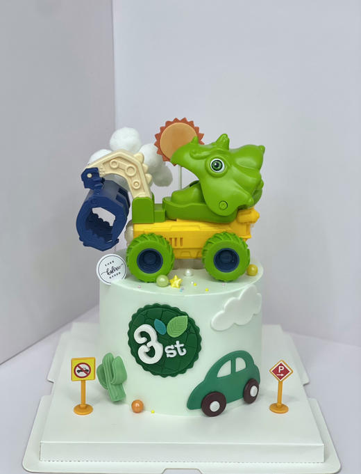 恐龙挖掘机男孩周岁蛋糕 商品图0
