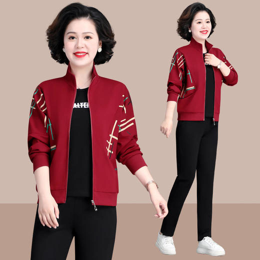 SP5036休闲运动服中老年女装时尚立领上衣套装 商品图3