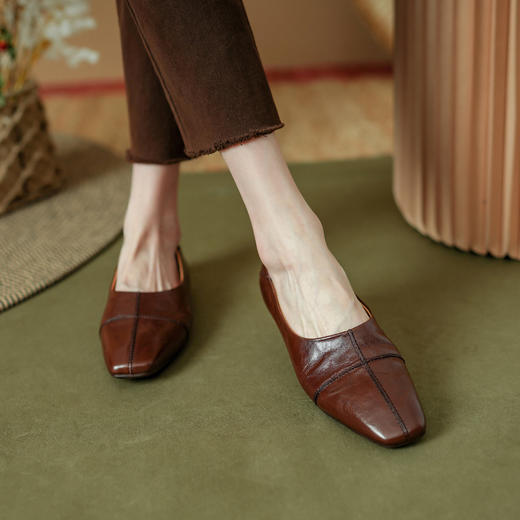 【预售5天】纯色简约，升级版胎水牛皮浅口平底单鞋PS1705 商品图5