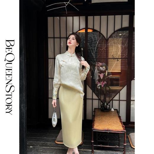 BeQueenStory【琼楼玉宇】国风刺绣醋酸马甲&提花拼接袖口醋酸衬衫 商品图2