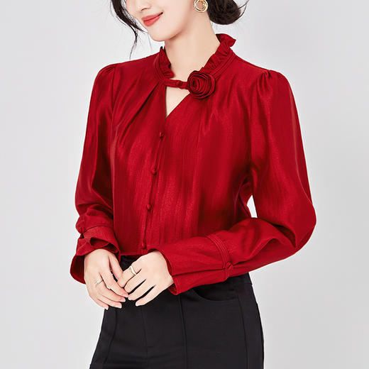 WLZD 2403106立体花法式复古宽松显瘦衬衣 商品图0