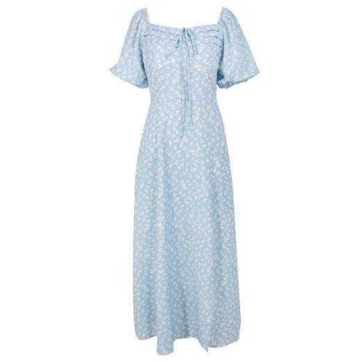 三彩2024春季新款法式碎花裙方领灯笼袖收腰A字裙开叉长裙优雅女M 商品图4