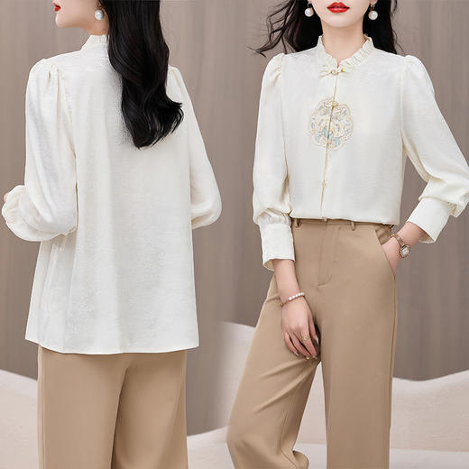 娃娃领长袖衬衫，女复古设计感小众春季新款宽松衬衣HR-HRYZ9616 商品图1