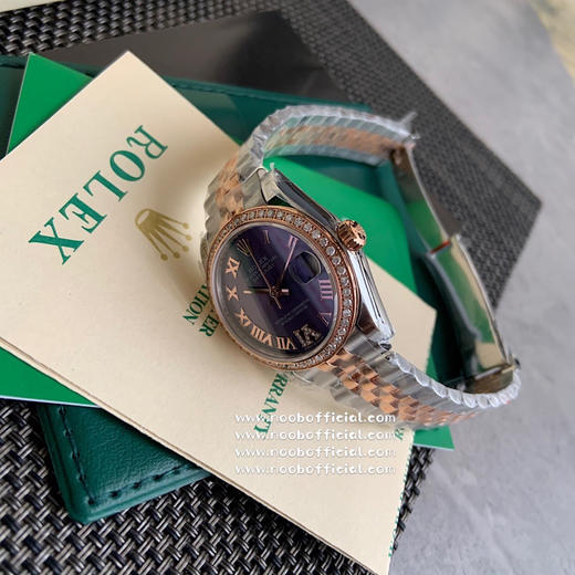 NOOB 劳力士Rolex女款蚝式日志型腕表！年度最火的茄紫色字面表盘，外圈镶嵌48颗钻石！表盘尺寸31毫米。采用904L不锈钢18k镀金锻造，具备高抗腐蚀性 商品图3