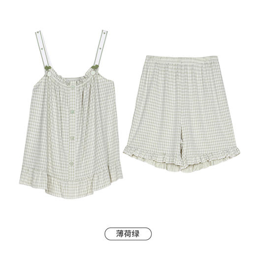 都市丽人生活家居春夏睡衣女针织人棉提花家居服薄款吊带短裤女士套装LH42F6 商品图12