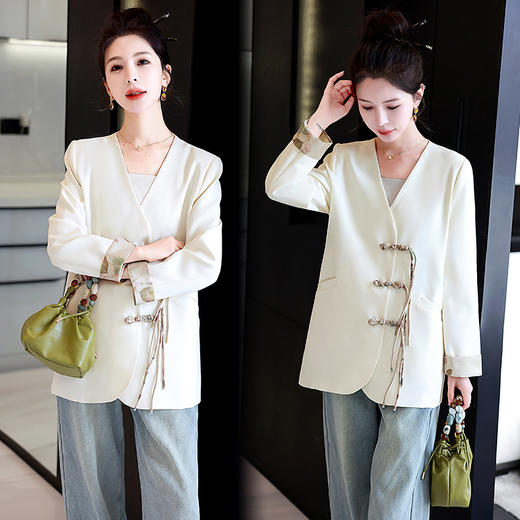 春季新款，女装直角肩V领盘扣西装新中式女外套HR-MYL1188 商品图4