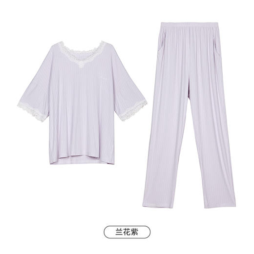 都市丽人生活家居春夏睡衣女针织罗纹家居服薄款七分袖长裤女士套装LH42F7 商品图11