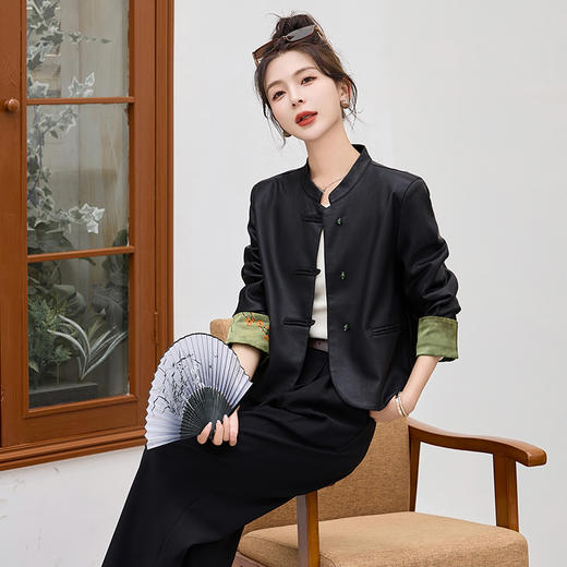 国风新款，春装立领仿绵羊皮夹克皮衣新中式PU皮短款外套HR-CLYZ2469 商品图7