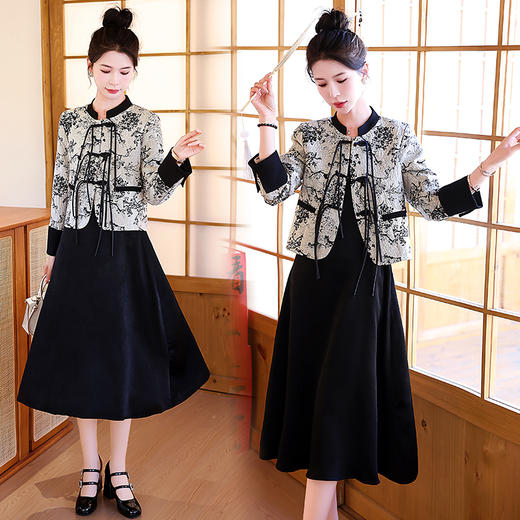春装新款，新中式套装女高级感穿搭小个子盘扣上衣连衣裙两件套HR-MYL1186 商品图3
