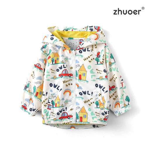 【春款风衣】卓儿男小童休闲运动连帽风衣外套印花上衣防晒服适合1.5-6岁 商品图0