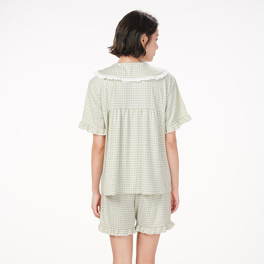 都市丽人生活家居春夏睡衣女针织人棉提花家居服薄款短袖短裤女士针织套装LH42E7 商品图2