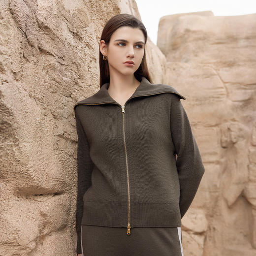 【纯羊毛针织套衫】24年春季新品女士针织外套条纹撞色裤子 商品图0