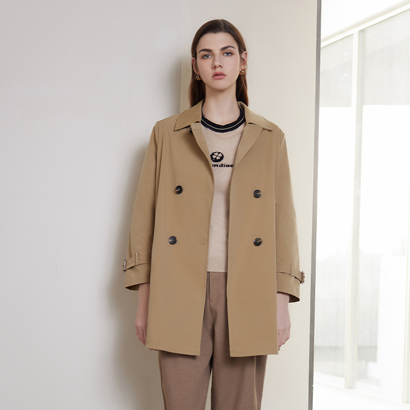 女装春夏新款中长款风衣双排扣防风外套时尚百搭适合多场合穿着