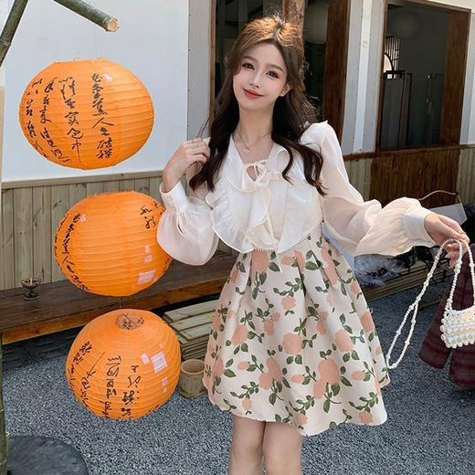 春秋季【法式假两件V领连衣裙女 新款设计感】气质收腰 碎花短裙子潮 商品图2