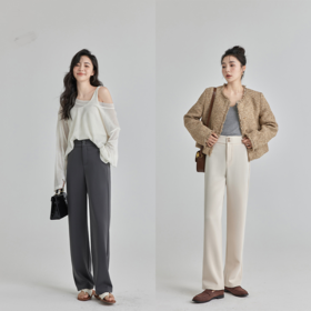 高腰窄版阔腿西装裤2024春季新款双扣垂感显瘦直筒裤