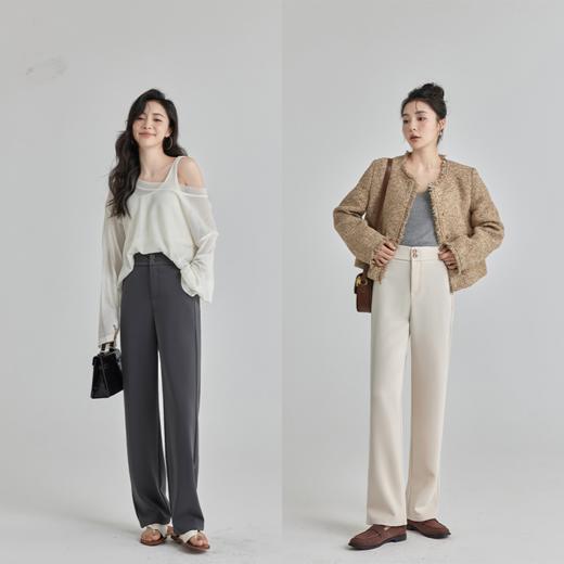 高腰窄版阔腿西装裤2024春季新款双扣垂感显瘦直筒裤 商品图0