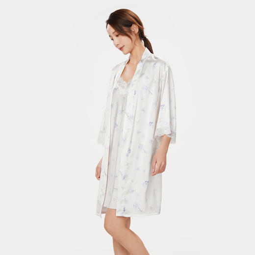 都市丽人好睡好眠春夏睡衣女冰雪丝印花家居服薄款吊带裙+外袍女士丝质套装LH44A2 商品图2