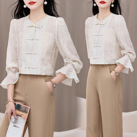 复古设计感，娃娃领长袖衬衫女小众春季新款宽松衬衣HR-HRYZ9615