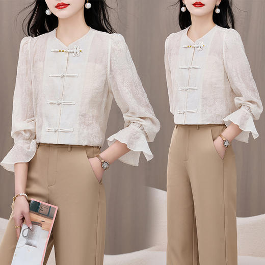 复古设计感，娃娃领长袖衬衫女小众春季新款宽松衬衣HR-HRYZ9615 商品图0