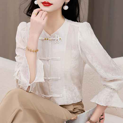 复古设计感，娃娃领长袖衬衫女小众春季新款宽松衬衣HR-HRYZ9615 商品图2