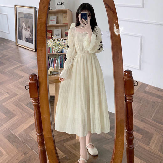 春秋季新款【温柔风方领连衣裙 法式设计感】蝴蝶结仙女 气质长袖裙子女 商品图2