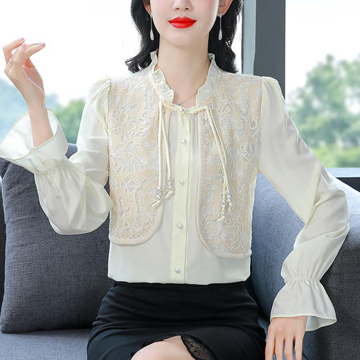 KQL-3686现货新中式中国风盘口桑蚕丝衬衫高级感刺绣上衣时尚女士小衫 商品图3