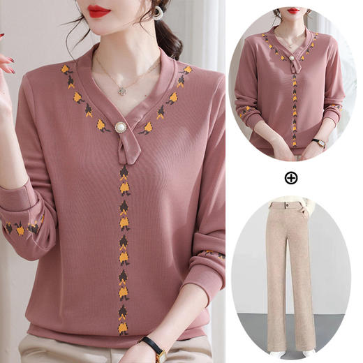 中年妈妈【V领针织衫】春秋款女装打底衫 商品图0