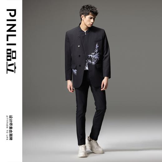 PINLI品立2024春季新款男士纯色直筒休闲长裤潮牌百搭黑色男裤子B233217091 商品图1