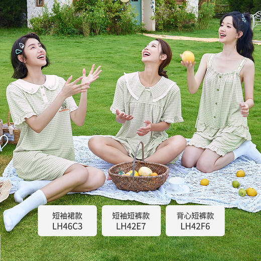 都市丽人生活家居春夏睡衣女针织人棉提花家居服薄款短袖短裤女士针织套装LH42E7 商品图6