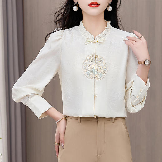 娃娃领长袖衬衫，女复古设计感小众春季新款宽松衬衣HR-HRYZ9616 商品图2