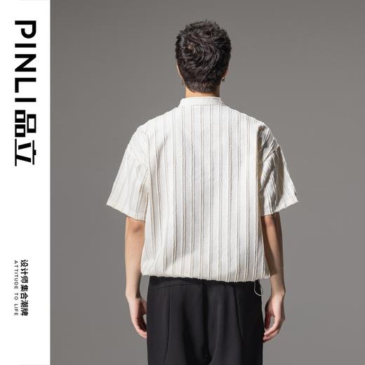 PINLI品立夏季新款纯色竖纹肌理短袖T恤男士潮牌宽松休闲体恤B242111010 商品图2